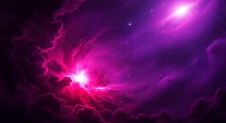 Dazzling cosmic nebula ablaze with vibrant pink and purple hues, scattered with countless stars and swirling clouds, a breathtaking celestial spectacle.