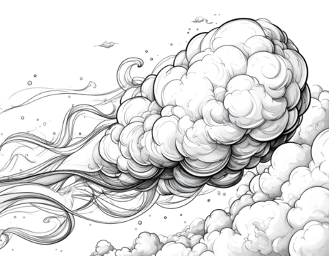 Whimsical, stylized smoke cloud graphic