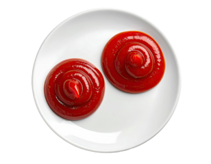 Two swirls of red condiment on a white plate