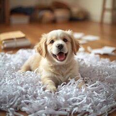 golden retriever puppy sitting on the floor