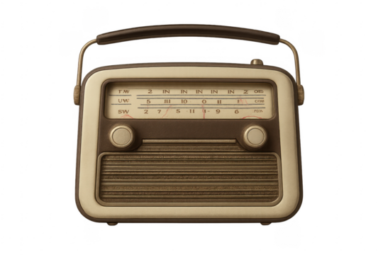 Vintage radio playing music broadcasting sound waves