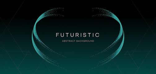 Abstract futuristic glowing circle with digital data streams and futuristic text against a dark background