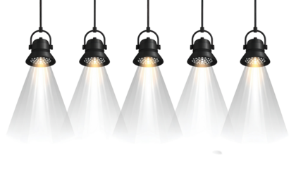 Five spotlights illuminating a dark space