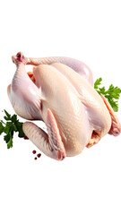 Naklejka premium Whole raw chicken resting on fresh herbs