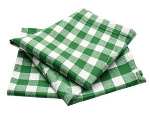 Stacked green and white checkered cloths