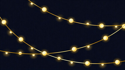 Christmas Lights Wrapped Background, Festive Golden String Lights on BlackBKGD (Holiday Ambience Decoration)