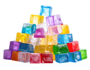 Colorful cube-shaped candies stacked in a pyramid
