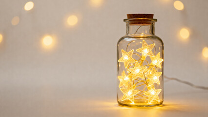 Christmas lights wrapped background :Twinkling String Lights in Transparent Bottle (Minimalist Ambience Ornament