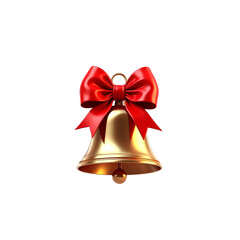 Shiny Festive Bell with Red Bow, Transparent Background PNG