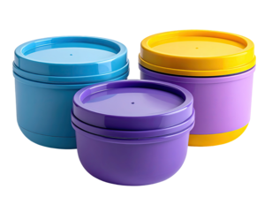Three colorful food containers
