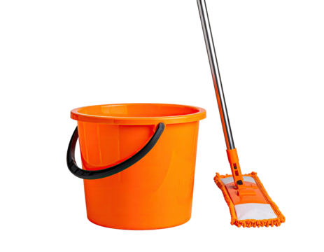 Orange cleaning bucket and mop (1)