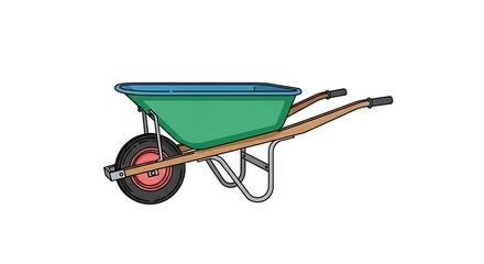 Colorful Cartoon Wheelbarrow Illustration on White Background Gardening Tool.
