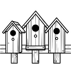 Three simple birdhouses on posts