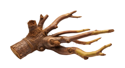 A gnarled tree root with multiple branches, isolated on transparent background a symbol of natures resilience and the hidden strength beneath the surface