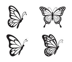 Elegant Insect Silhouette Graphic Design Elements. Butterfly Silhouette Side View Vector Set