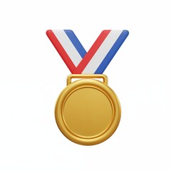 A Golden Emblem of Glory: A glistening gold medal hangs suspended, a symbol of achievement, against a crisp, blank backdrop, the red, white, and blue ribbon accentuates the image of triumph.
