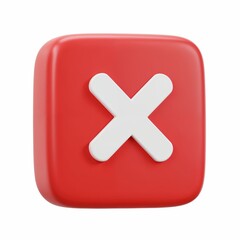 Cancel Symbol in 3D: a 3D render of a red cancel symbol with a white x mark, conveys rejection or deletion in a digital interface.