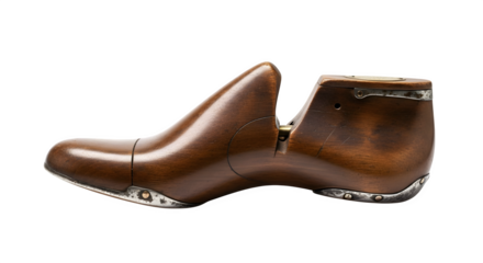 An antique wooden shoe last isolated on transparent background, showcasing craftsmanship and vintage charm, perfect for shoemaking or historical themes
