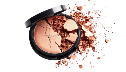 Crushed makeup powder in a compact