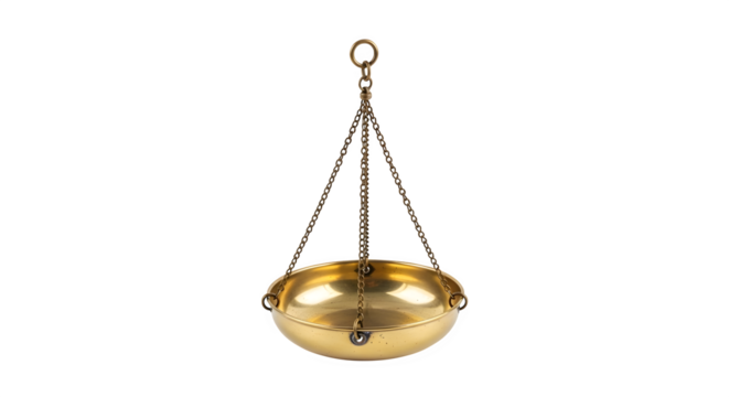 Antique brass censer isolated on transparent background, a vintage religious object suspended by chains, evoking history, ritual, and spiritual significance