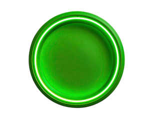 Green circular button with glowing neon ring