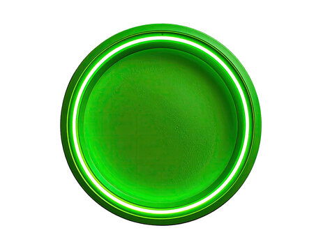 Green circular button with glowing neon ring