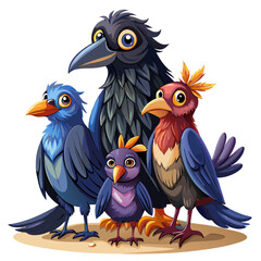 Naklejka premium A Group of Cartoon Birds with Distinctive Plumage and Features