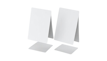 Two blank, white, tabletop, A-frame, promotional displays, for signage or marketing