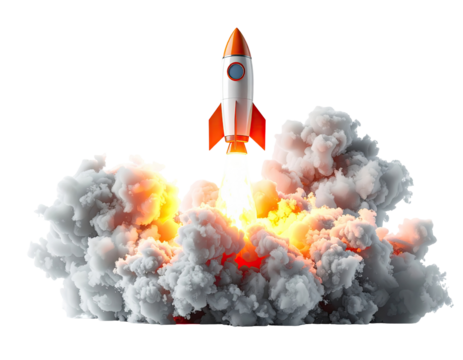 Rocket launching in a burst of flames