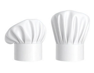 Two white chef hats, isolated on black