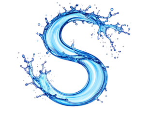 Abstract stylized letter S formed by flowing water splashes