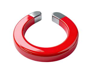 A glossy red horseshoe magnet