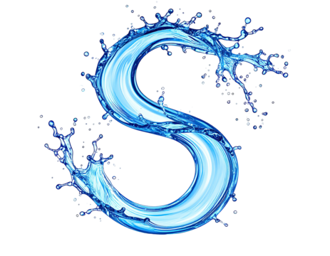Abstract stylized letter S formed by flowing water splashes