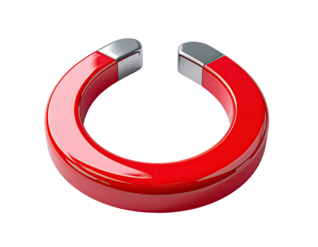 A glossy red horseshoe magnet