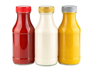 Three condiment bottles in a row