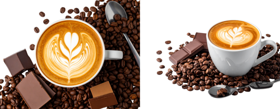 Steaming Hot Coffee Cup with Beans