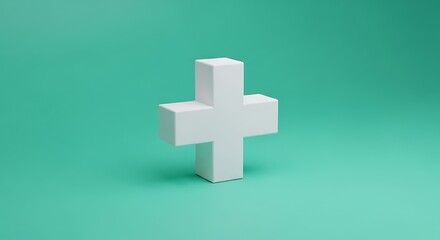 Obraz premium Clean white plus sign symbol symbolizing positivity growth and medical health on a vibrant teal background