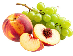 Fresh peaches and grapes
