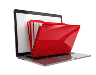 Red folder on a laptop