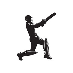 Cricket Batsman Silhouette Batting Vector Illustration