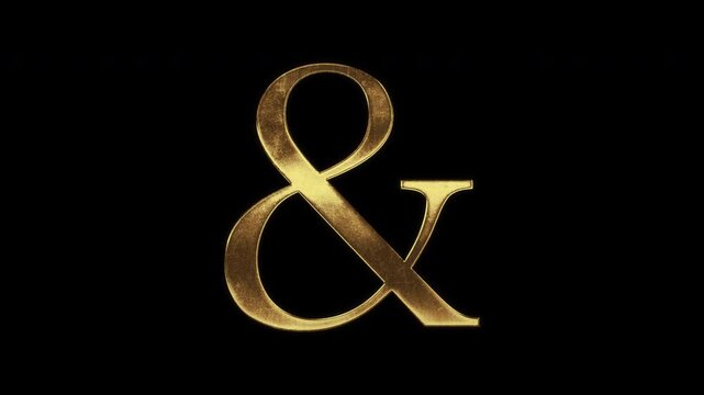 Ampersand with slightly reflected outlines on a gold foil-like surface, serif, loop, alpha channel

