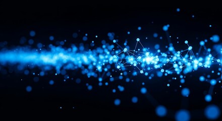 Dynamic abstract blue network of glowing nodes and lines representing data transfer, technology, and future connections