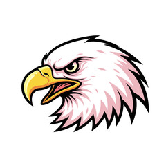 Obraz premium Aggressive Cartoon Eagle Head Vector Illustration, Fierce Bird of Prey Mascot Design with Open Beak and Pink Accents, Sport Team Logo