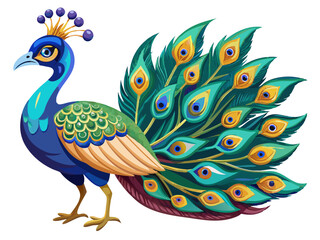 Obraz premium Colorful Cartoon Peacock with Intricate Feather Details and a Regal Appearance