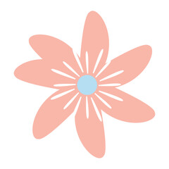 Soft pink flower with light blue center and white lines, ideal for feminine, elegant, or spring-themed visual projects.
