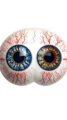 Two eyes, detailed anatomical structure, with visible blood vessels and irises of different colors © muh