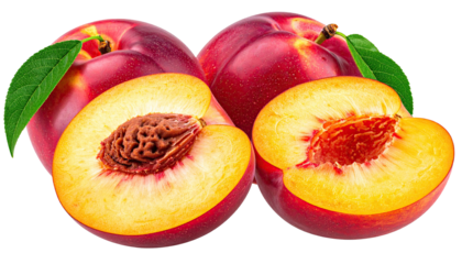 Fresh ripe nectarines, whole and halved, with vibrant color