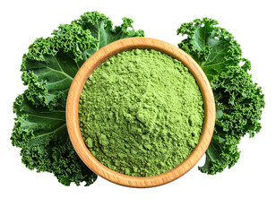 Kale powder isolated on white background, presented as a vibrant green mound.