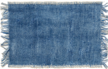 Rectangular denim-blue rug with fringed edges