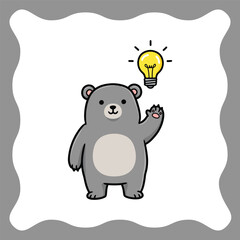 Cartoon Bear with Idea Lightbulb Cute Animal Character with Inspiration.